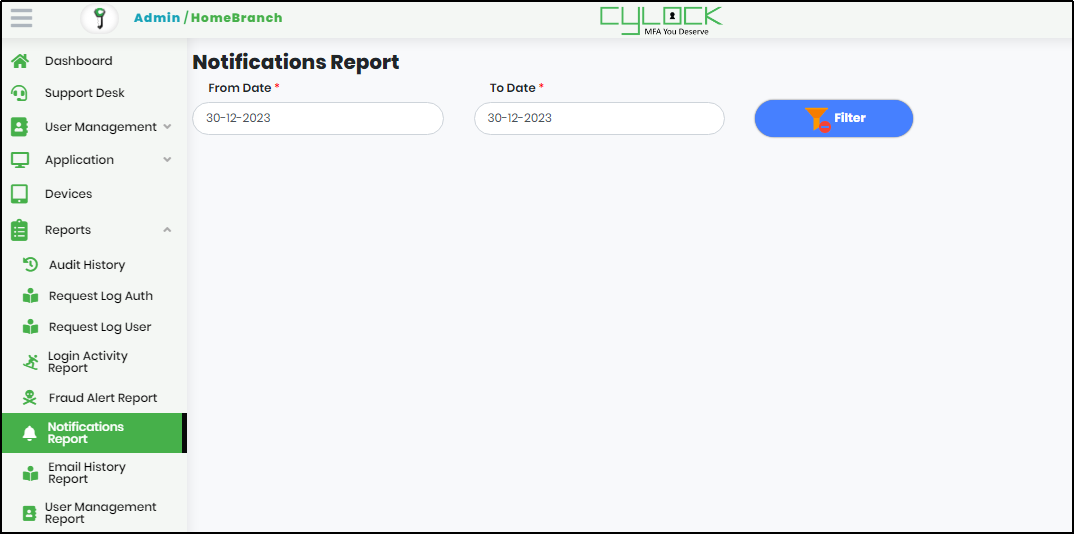 Notification Report Screen - CyLock